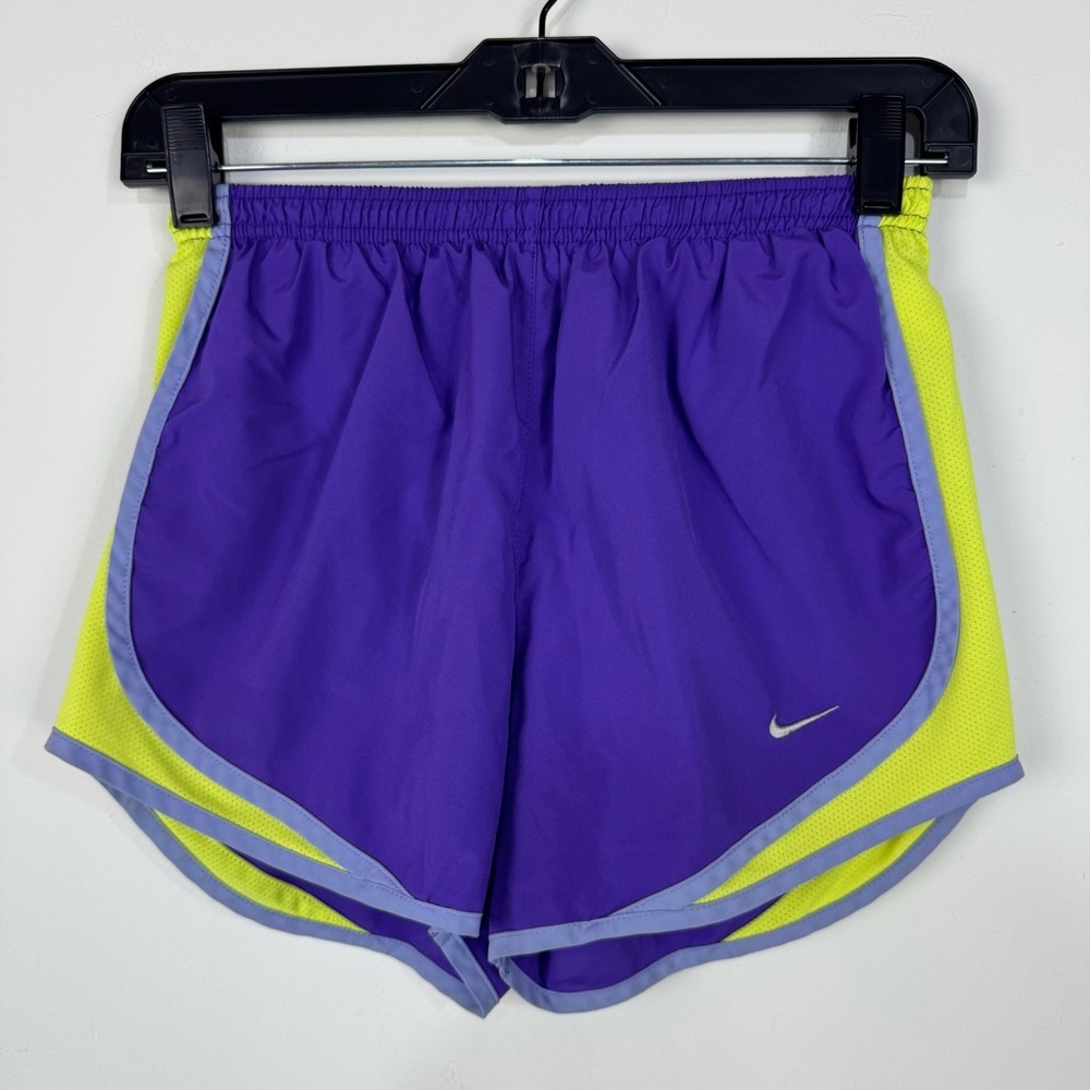 Nike Dri Fit Purple Neon Yellow Athletic Shorts Cheer Athletic Running Gym
